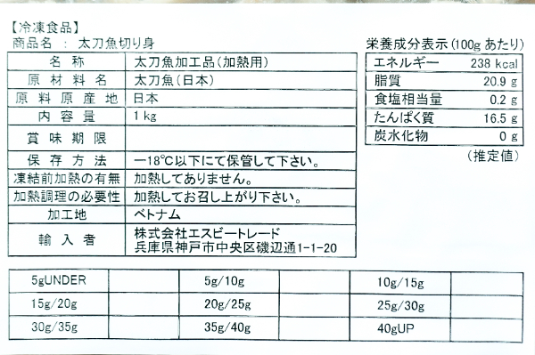 タチウオ切身 (2)