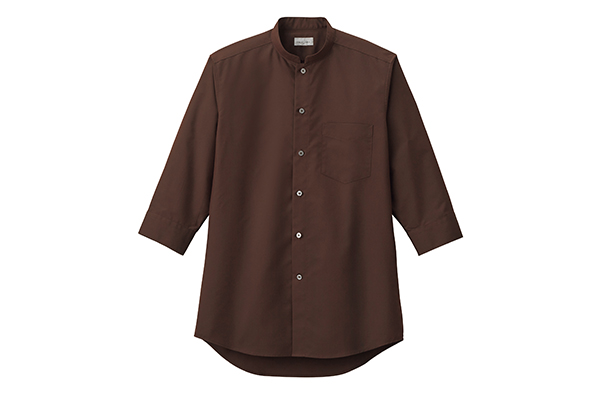 メンズスタンドカラー七分袖シャツ（ブラウン）（FB5052M-5）
