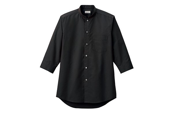 メンズスタンドカラー七分袖シャツ（ブラック）（FB5052M-16）