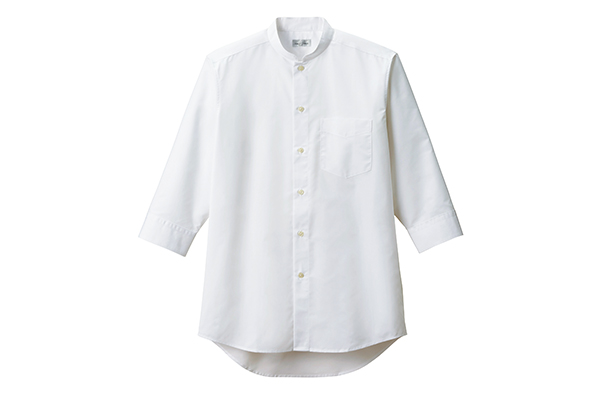 メンズスタンドカラー七分袖シャツ（ホワイト）（FB5052M-15）