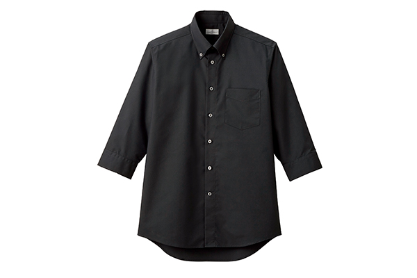 メンズボタンダウン七分袖シャツ（ブラック）（FB5050M-16）