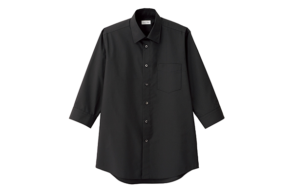 メンズレギュラーカラー七分袖シャツ（ブラック）（FB5042M-16）